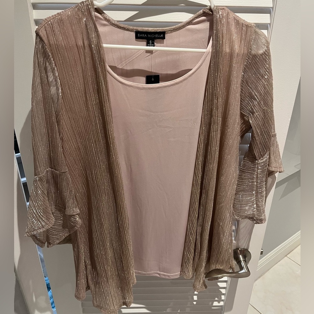 NWT Sara Michelle Women's Metallic Tan Sweater